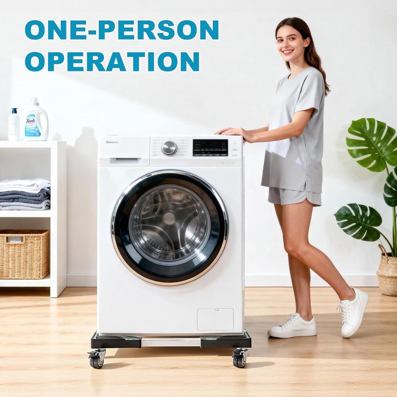 Nefish Furniture Dolly Adjustable Mini Fridge Stand with Wheels Washing Machine Stand Mobile Roller with 4 Locking Swivel Wheel Universal Mobile Base Moving Cart for Dryer Refrigerator - Image 2